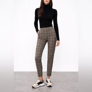 Zara Womens Plaid Slim Fit Ankle Pants Brown Gray Check Size Large